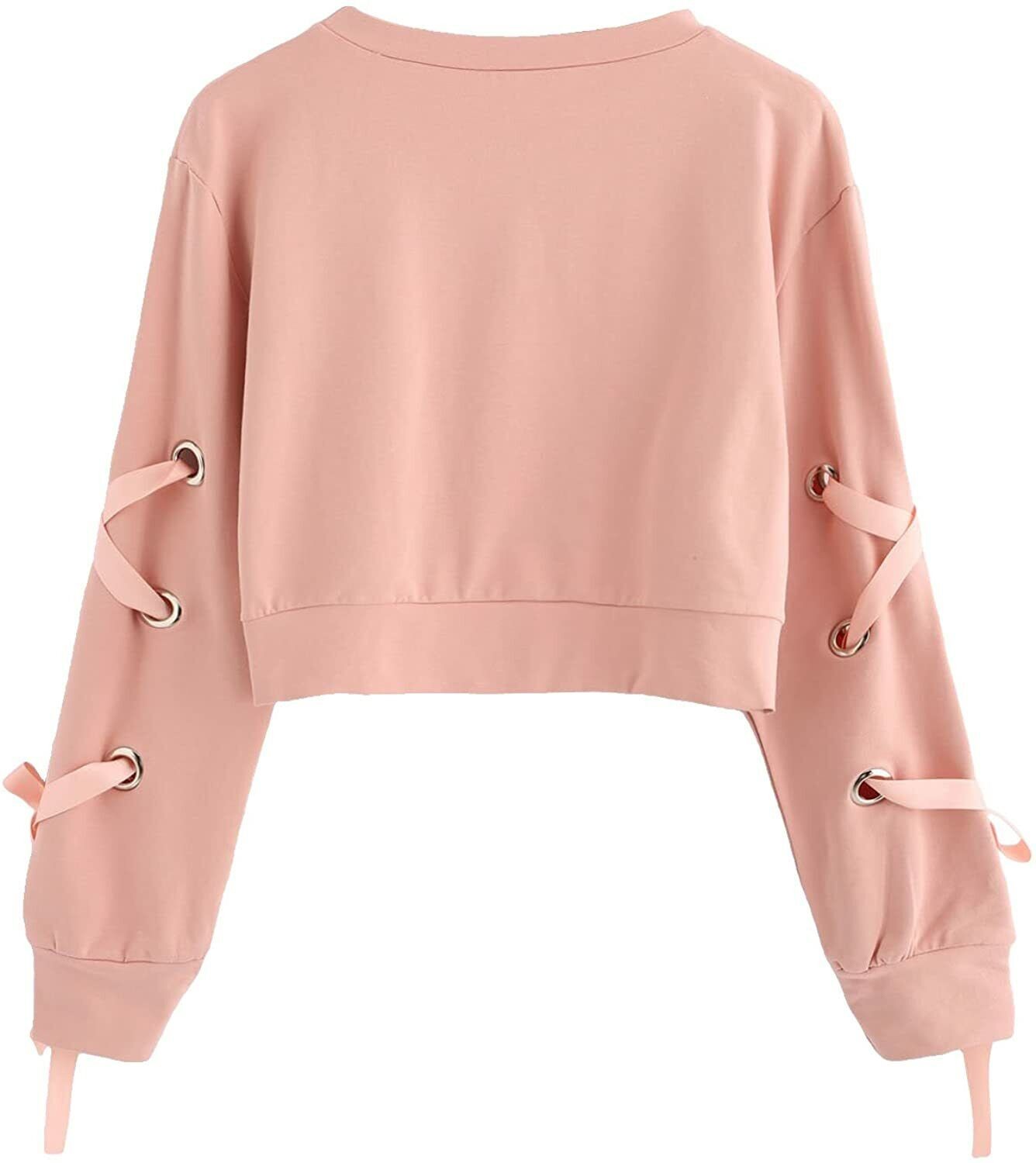 SweatyRocks Women's Casual Lace Up Long Sleeve Pullover Crop Top Sweatshirt